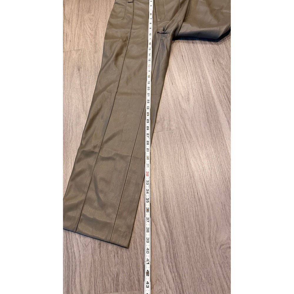 Women's ZARA Olive Faux Leather Trousers XS Sleek Modern Edgy Minimalist Urban - Picture 6 of 10